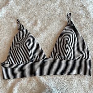 aerie black and white striped triangle bikini top XL